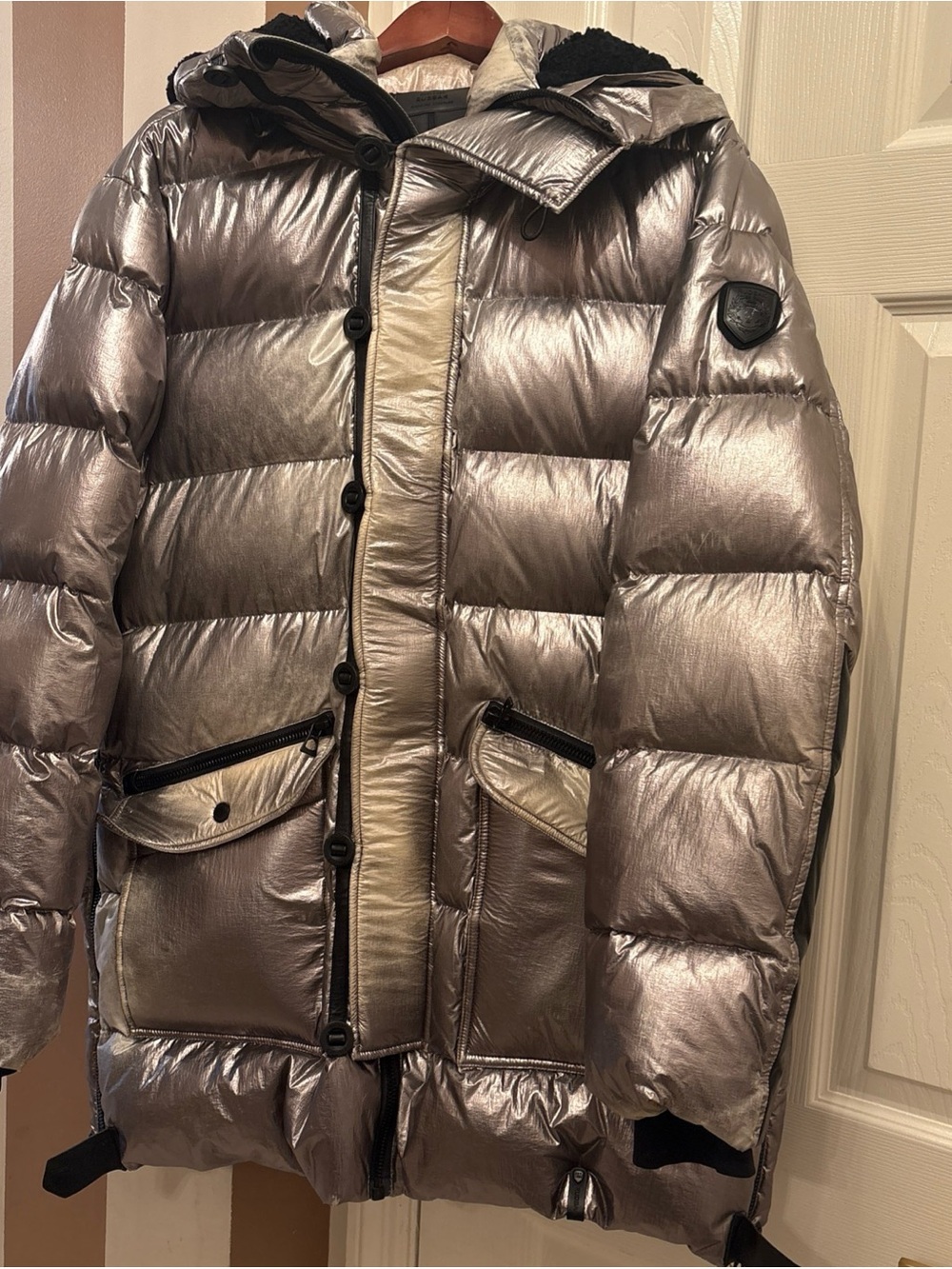 RUDSAK Metallic Silver Quilted Puffer Coat with Hood